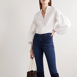 Veronica Beard Aileen Poplin Blouse  Puff 3/4 Sleeve White Size 4 NWT